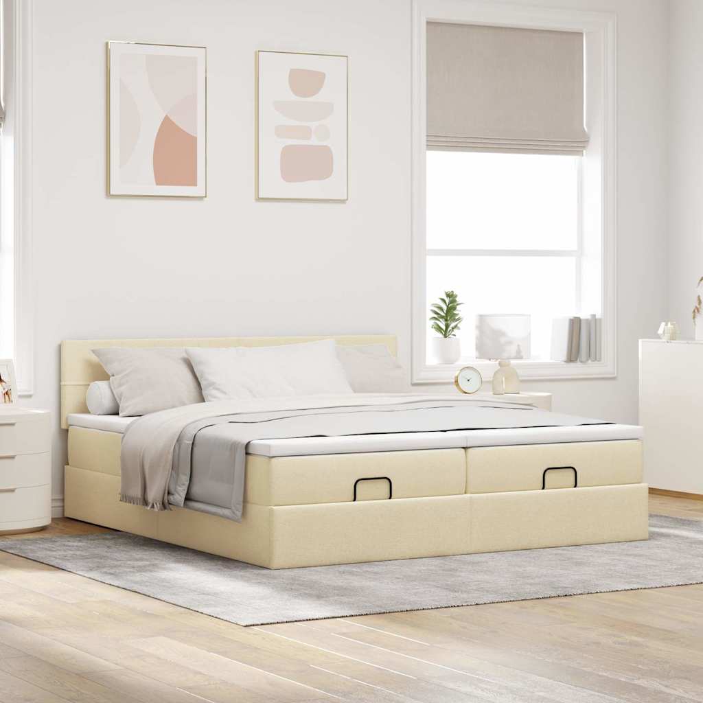 Struttura Letto Pouf con Materassi Crema 180x200 cm in Tessuto