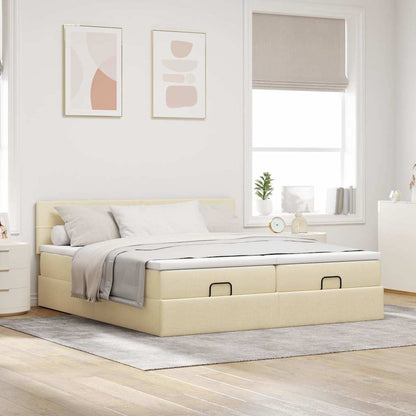 Struttura Letto Pouf con Materassi Crema 180x200 cm in Tessuto