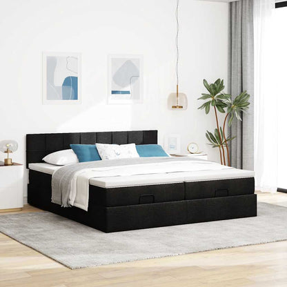 Struttura Letto Pouf con Materassi Nero 200x200 cm in Tessuto