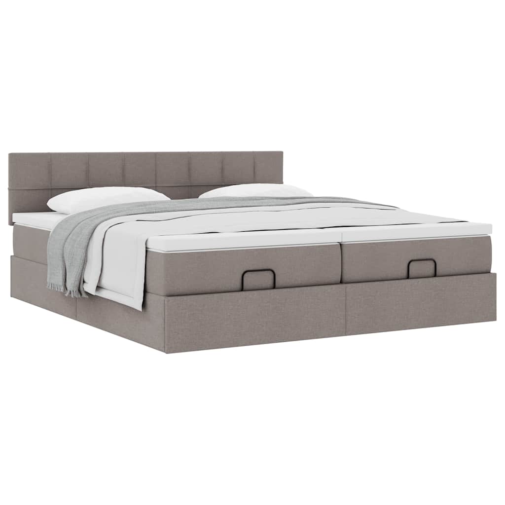 Struttura Letto Pouf con Materassi Tortora 200x200 cm Tessuto