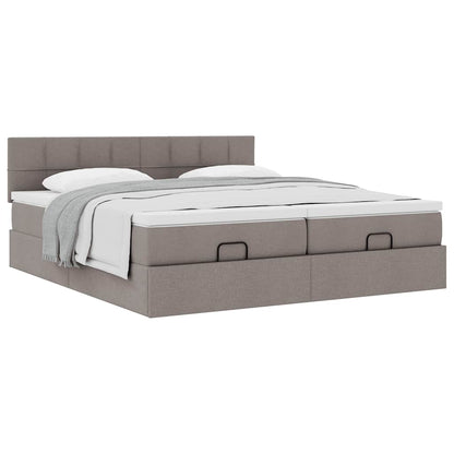Struttura Letto Pouf con Materassi Tortora 200x200 cm Tessuto