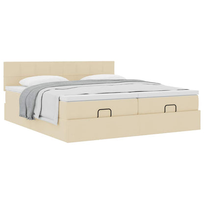Struttura Letto Pouf con Materassi Crema 200x200 cm in Tessuto
