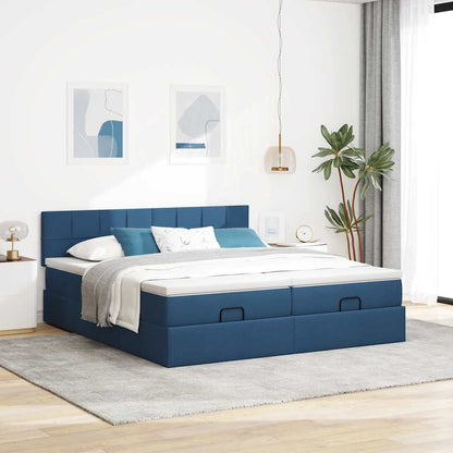 Struttura Letto Pouf con Materassi Blu 200x200 cm in Tessuto