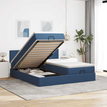 Struttura Letto Pouf con Materassi Blu 200x200 cm in Tessuto