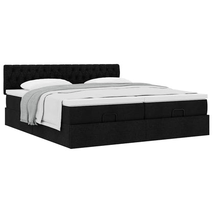 Struttura Letto Pouf con Materassi Nero 160x200 cm in Tessuto