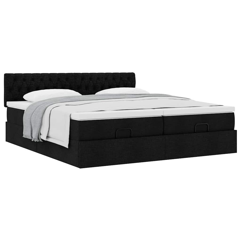 Struttura Letto Pouf con Materassi Nero 180x200 cm in Tessuto