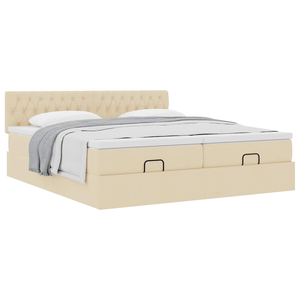 Struttura Letto Pouf con Materassi Crema 180x200 cm in Tessuto