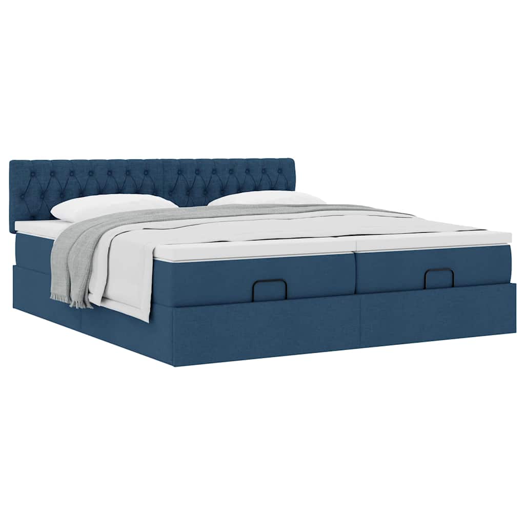 Struttura Letto Pouf con Materassi Blu 180x200cm in Tessuto