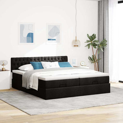 Struttura Letto Pouf con Materassi Nero 200x200 cm in Tessuto