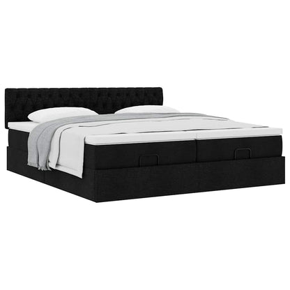 Struttura Letto Pouf con Materassi Nero 200x200 cm in Tessuto
