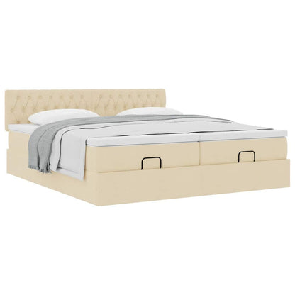 Struttura Letto Pouf con Materassi Crema 200x200 cm in Tessuto