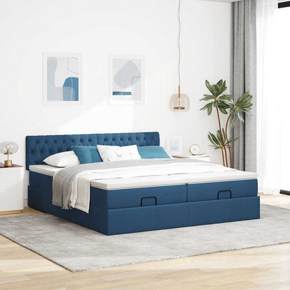 Struttura Letto Pouf con Materassi Blu 200x200 cm in Tessuto