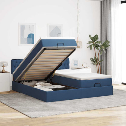 Struttura Letto Pouf con Materassi Blu 200x200 cm in Tessuto
