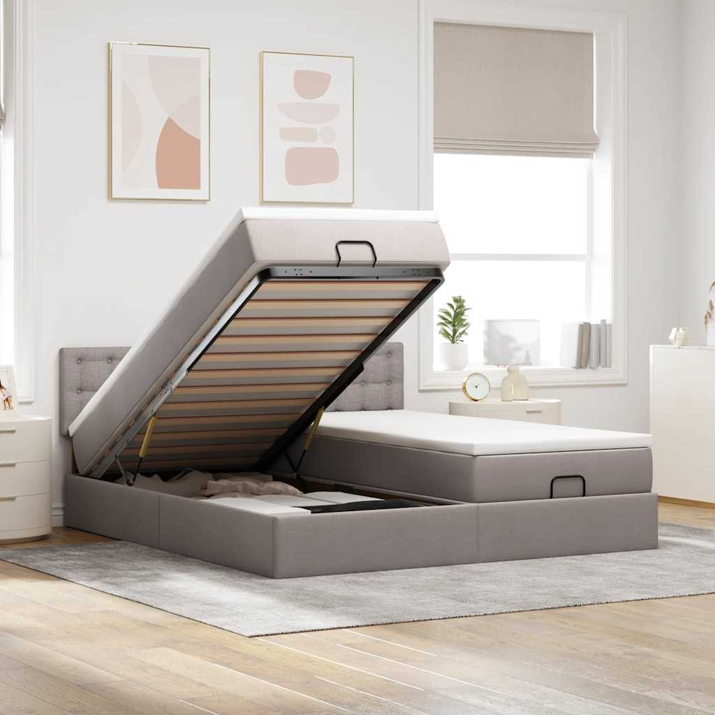 Struttura Letto Pouf con Materassi Tortora 160x200cm in Tessuto