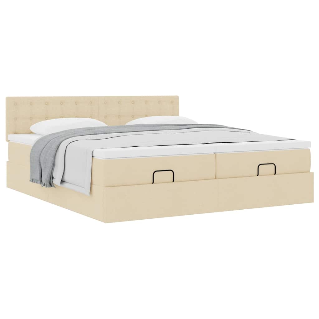 Struttura Letto Pouf con Materassi Crema 160x200 cm in Tessuto