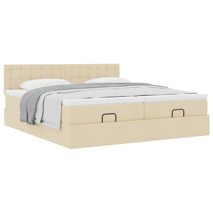 Struttura Letto Pouf con Materassi Crema 160x200 cm in Tessuto