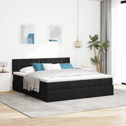 Struttura Letto Pouf con Materassi Nero 180x200 cm in Tessuto