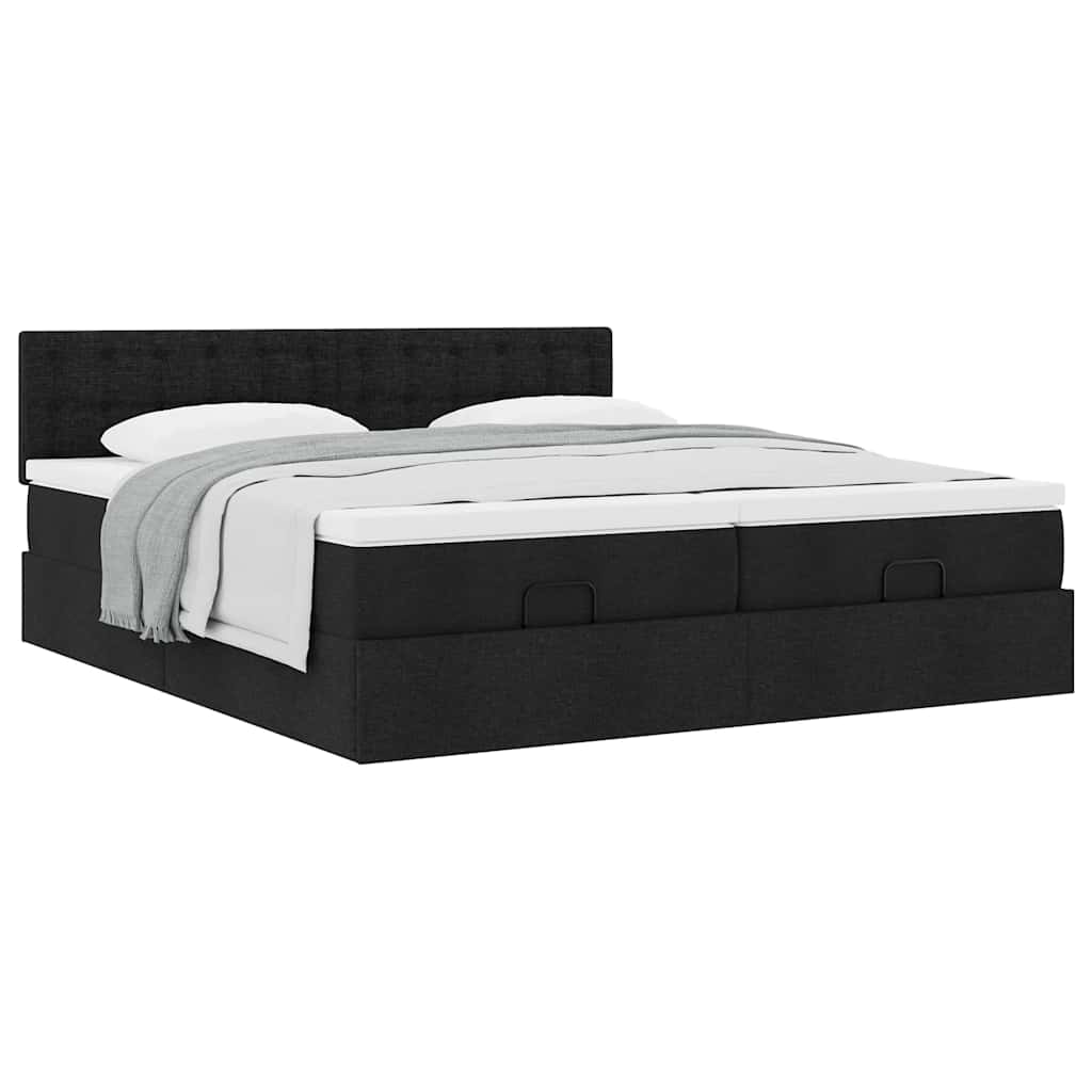 Struttura Letto Pouf con Materassi Nero 180x200 cm in Tessuto