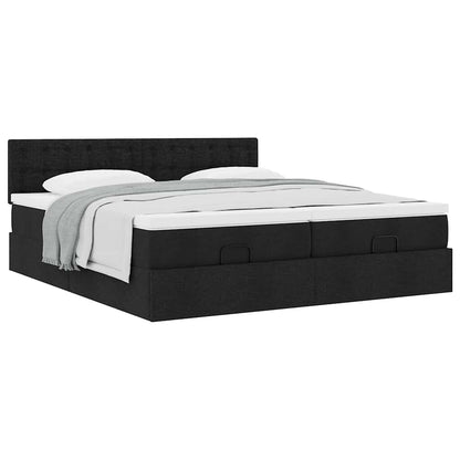 Struttura Letto Pouf con Materassi Nero 180x200 cm in Tessuto