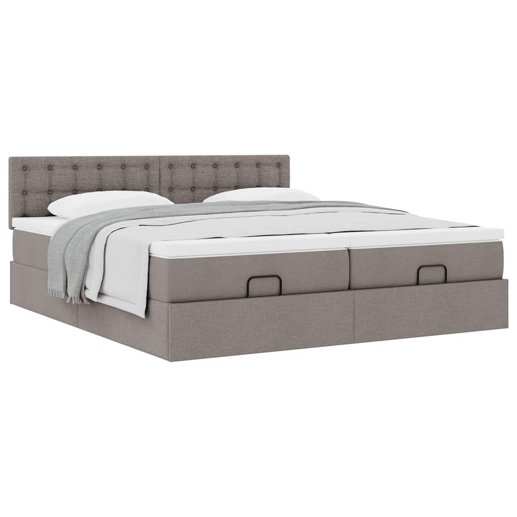 Struttura Letto Pouf con Materassi Tortora 200x200 cm Tessuto