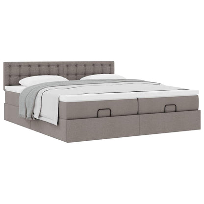Struttura Letto Pouf con Materassi Tortora 200x200 cm Tessuto