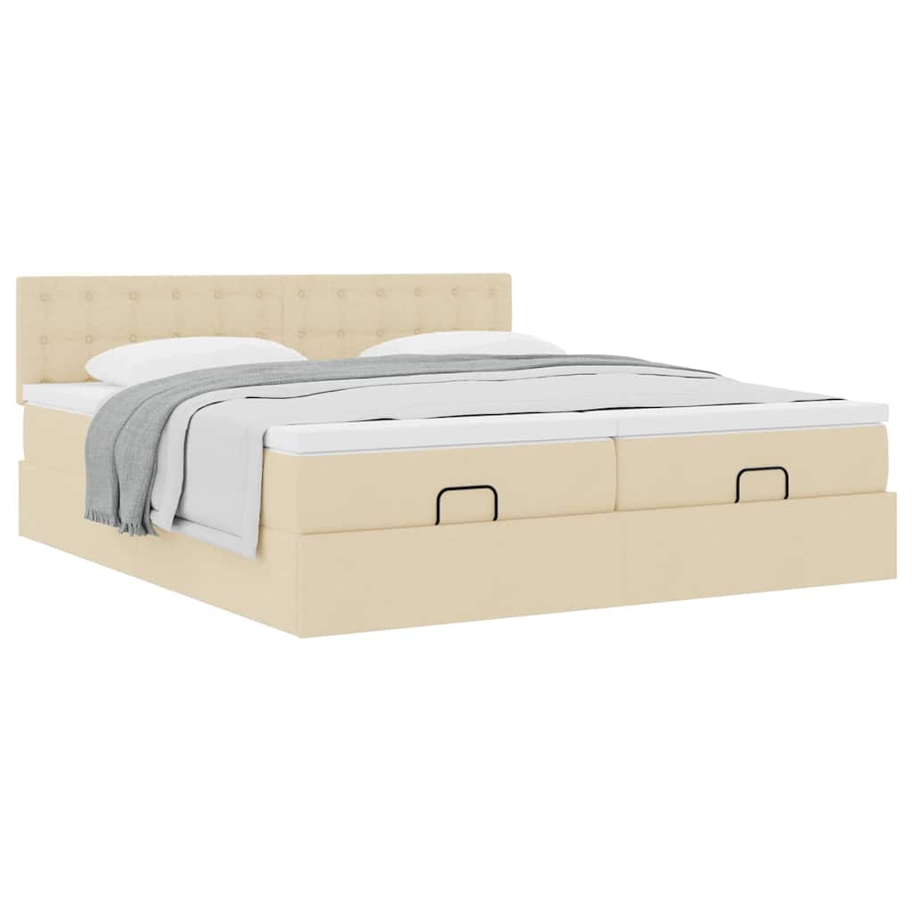Struttura Letto Pouf con Materassi Crema 200x200 cm in Tessuto