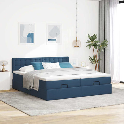 Struttura Letto Pouf con Materassi Blu 200x200 cm in Tessuto