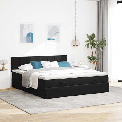 Struttura Letto Pouf con Materassi Nero 180x200 cm in Velluto