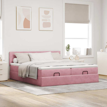 Struttura Letto Pouf con Materassi Rosa 180x200 cm Velluto