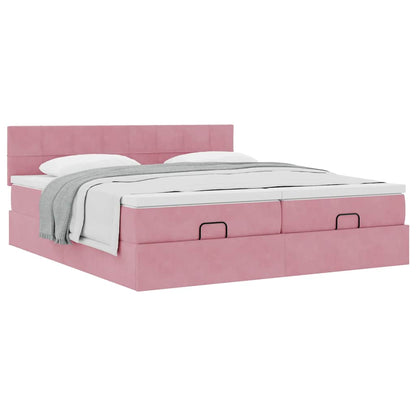 Struttura Letto Pouf con Materassi Rosa 180x200 cm Velluto