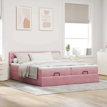 Struttura Letto Pouf con Materassi Rosa 180x200 cm Velluto