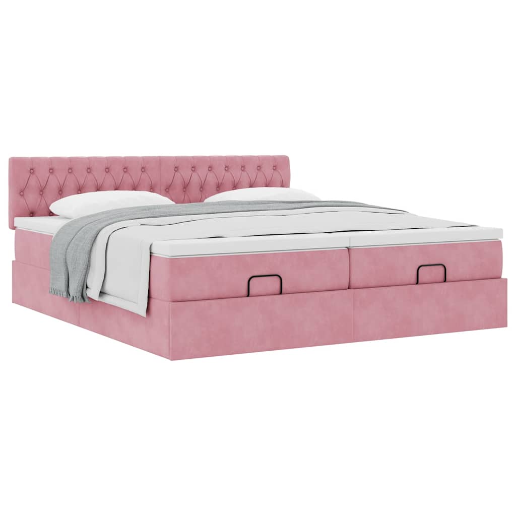 Struttura Letto Pouf con Materassi Rosa 180x200 cm Velluto