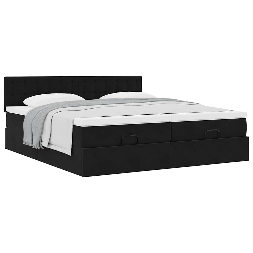 Struttura Letto Pouf con Materassi Nero 160x200 cm in Velluto
