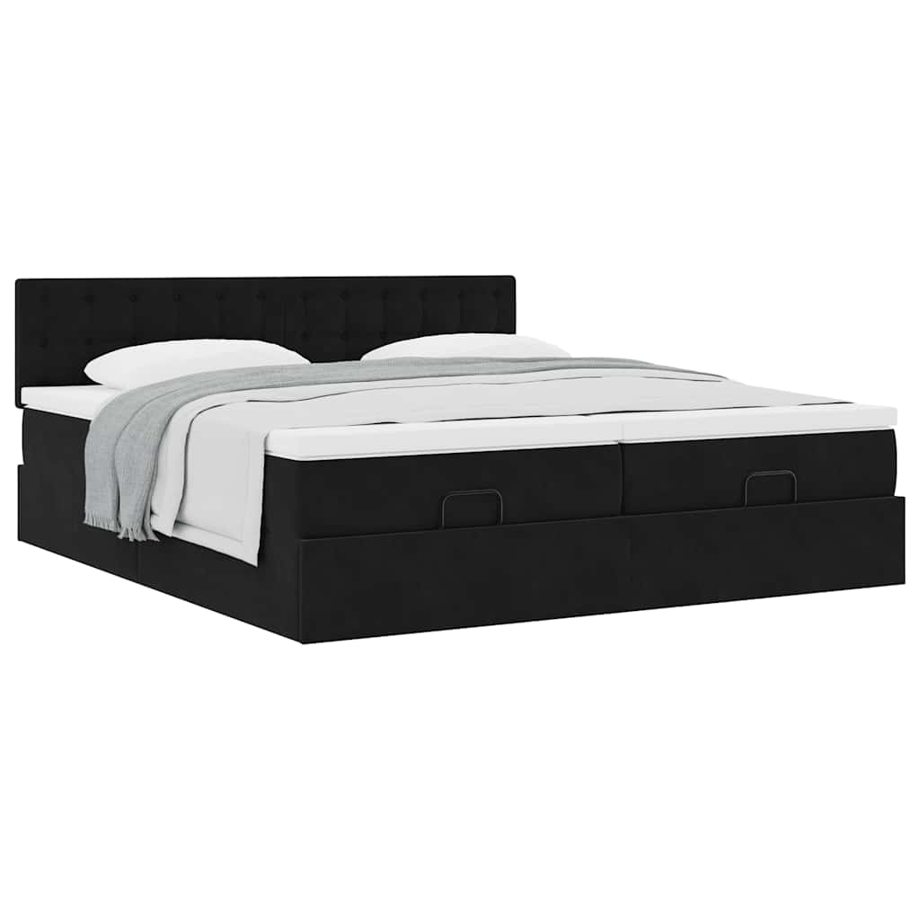 Struttura Letto Pouf con Materassi Nero 180x200 cm in Velluto