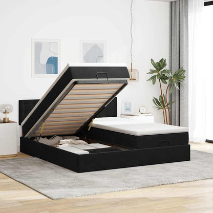 Struttura Letto Pouf con Materassi Nero 180x200 cm in Velluto