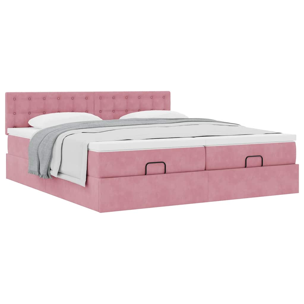 Struttura Letto Pouf con Materassi Rosa 180x200 cm Velluto