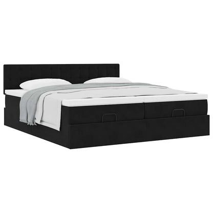 Struttura Letto Pouf con Materassi Nero 200x200 cm Velluto