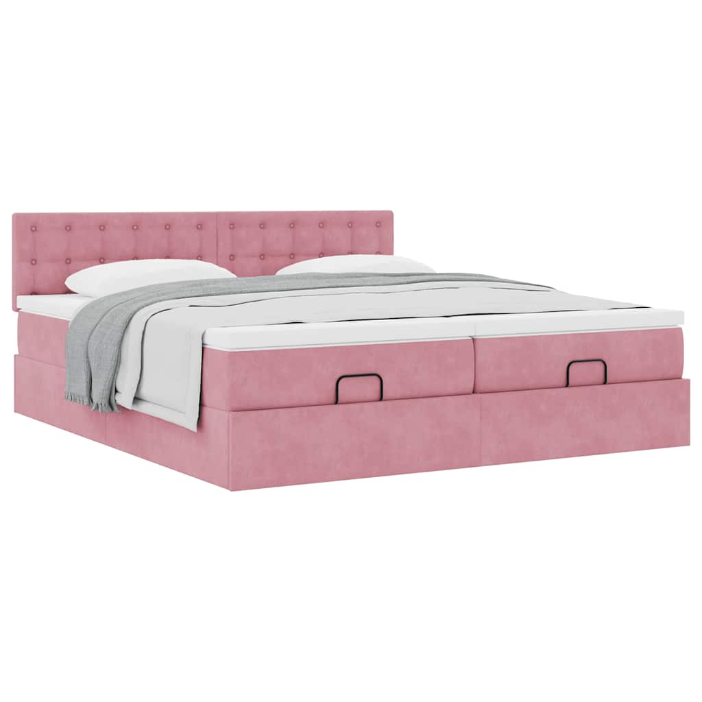 Struttura Letto Pouf con Materassi Rosa 200x200 cm Velluto