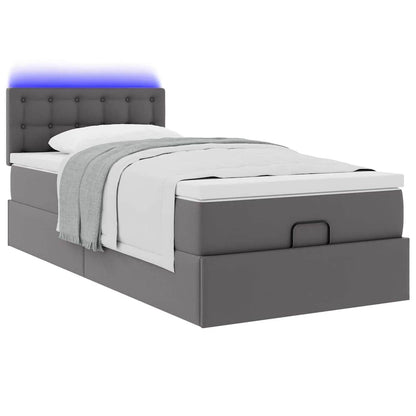 Struttura Letto Pouf con Materasso Grigio 90x200 cm Similpelle