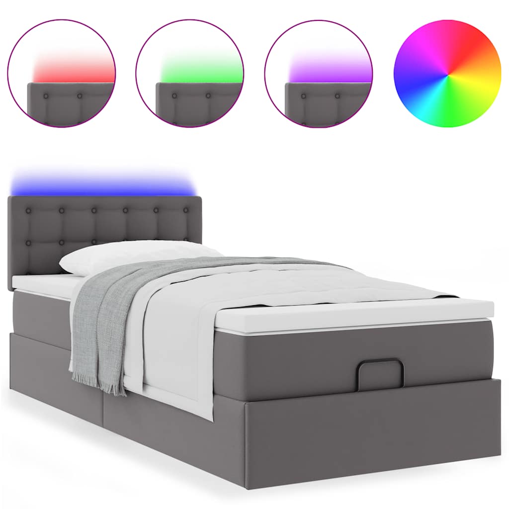 Struttura Letto Pouf con Materasso Grigio 100x200 cm Similpelle