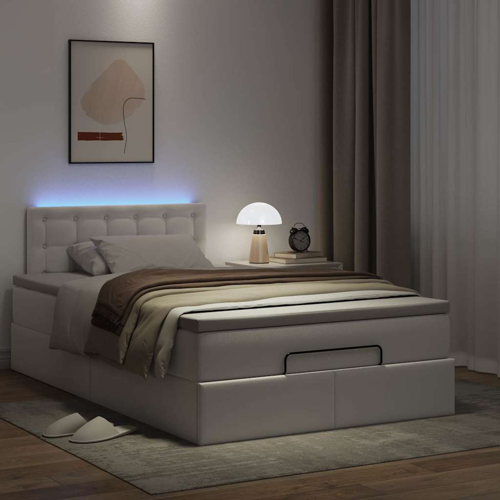 Pouf Letto con Materassi e LED Bianco Puro 120x190cm Similpelle