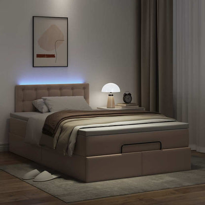 Pouf Letto con Materassi e LED Cappuccino 120x190 cm Similpelle