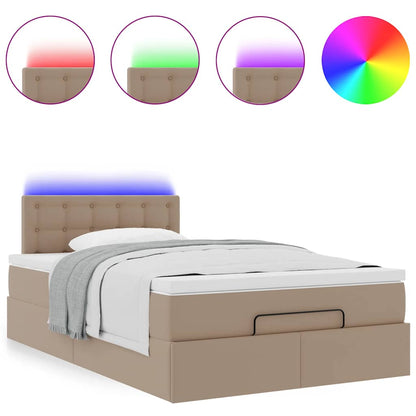 Pouf Letto con Materassi e LED Cappuccino 120x190 cm Similpelle