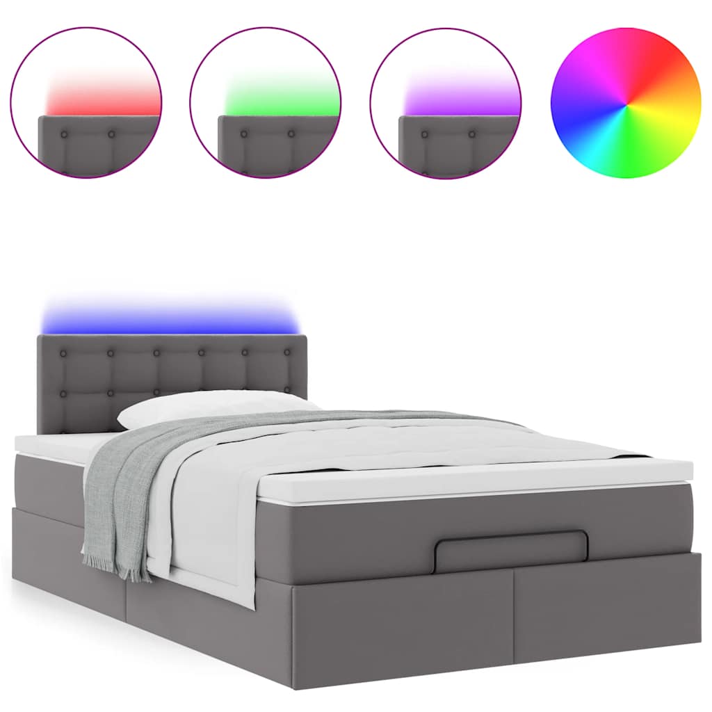 Struttura Letto Pouf con Materasso Grigio 120x200 cm Similpelle