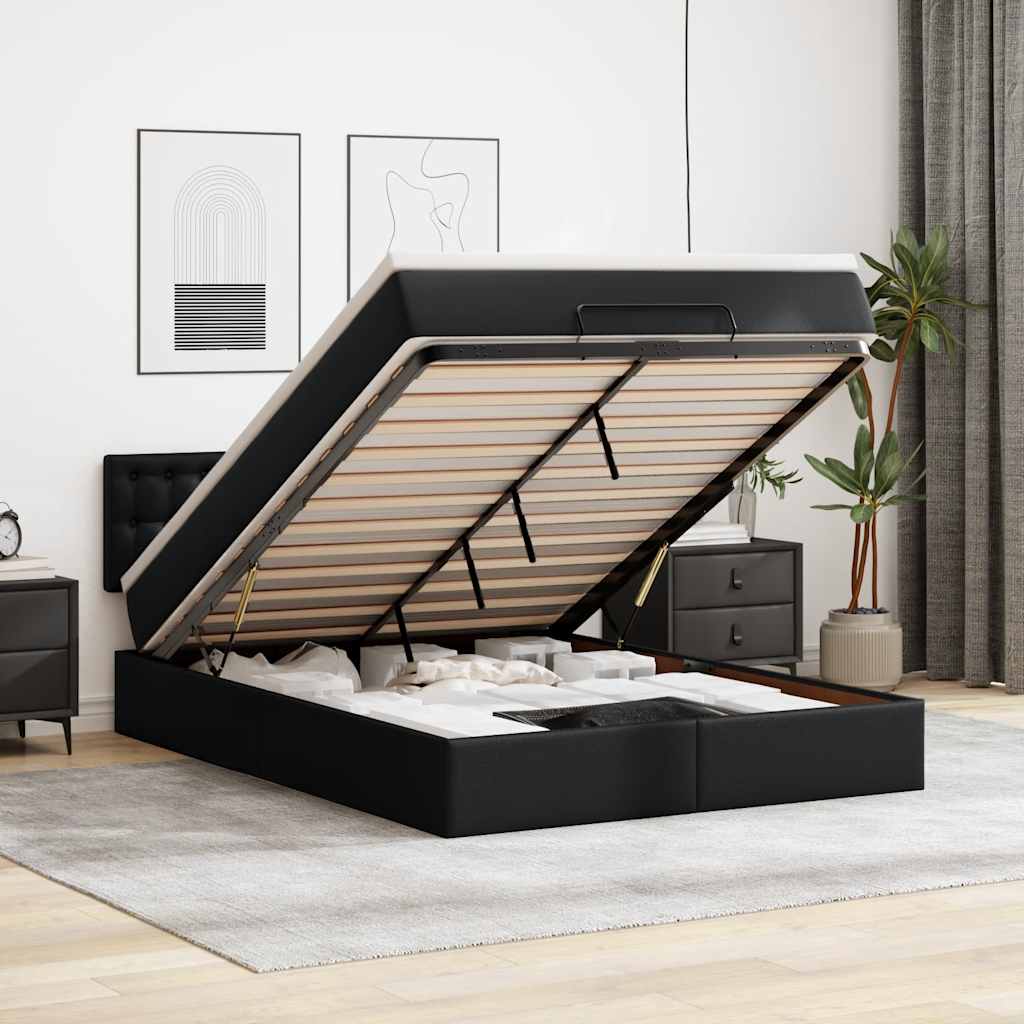 Pouf Letto con Materassi e LED Nero 140x190cm Similpelle