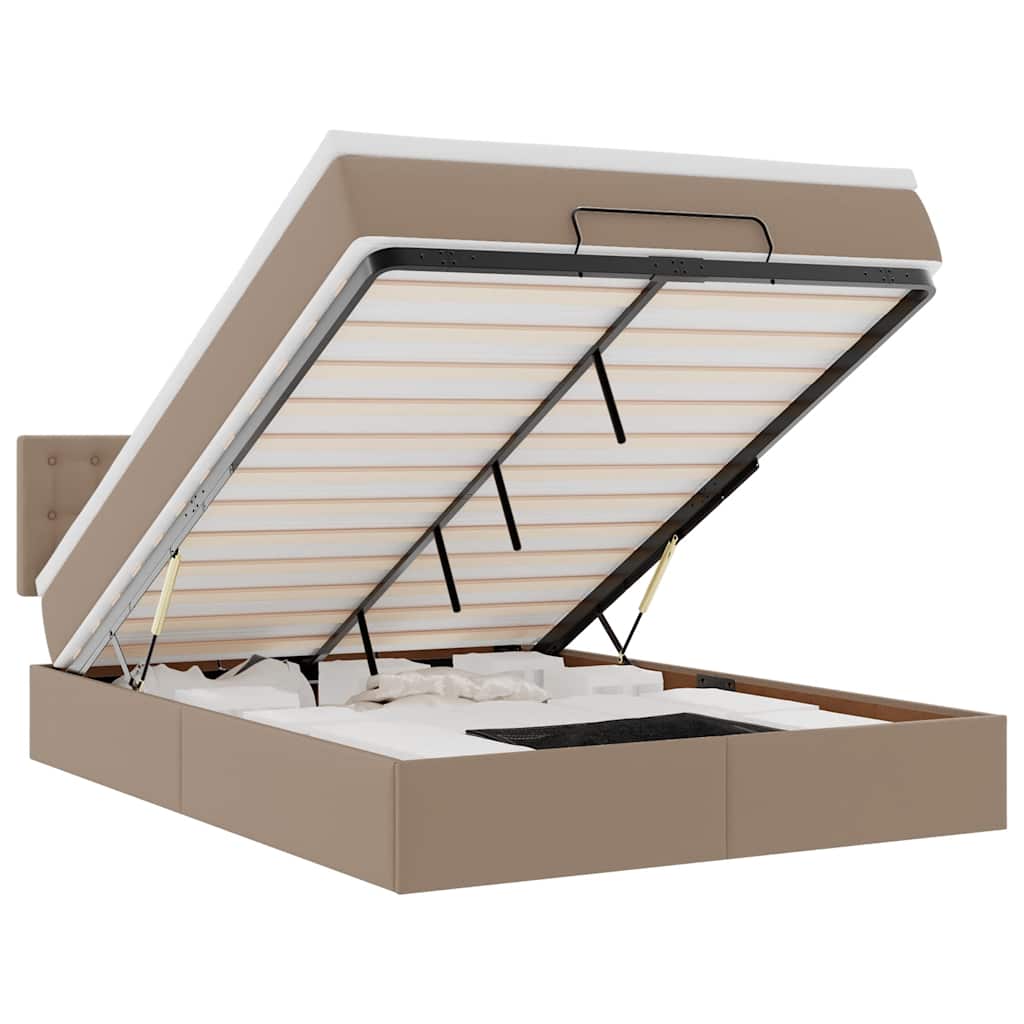 Pouf Letto con Materassi e LED Cappuccino 140x190cm Similpelle