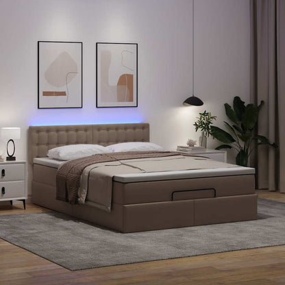Pouf Letto con Materassi e LED Cappuccino 140x190cm Similpelle