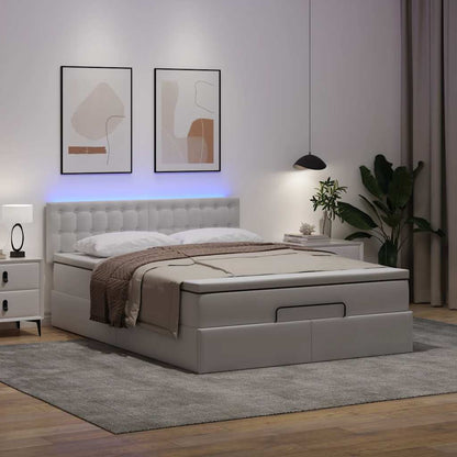 Pouf Letto con Materassi e LED Bianco Puro 140x200cm Similpelle