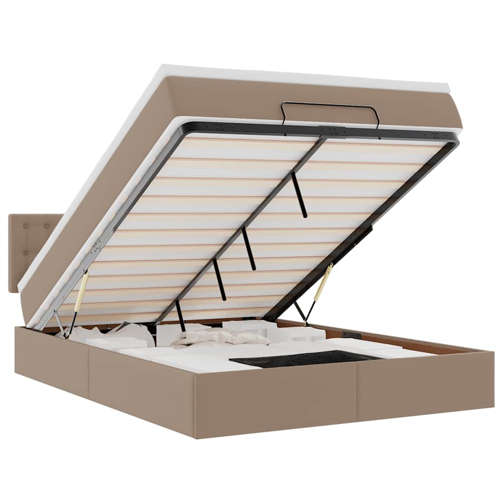 Pouf Letto con Materassi e LED Cappuccino 140x200cm Similpelle