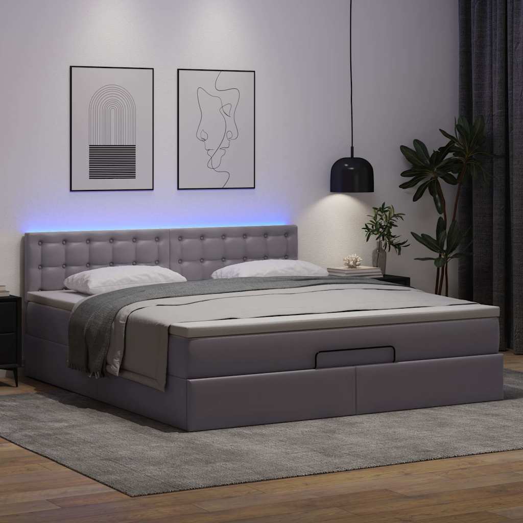Pouf Letto con Materassi e LED Grigio 160x200cm Similpelle